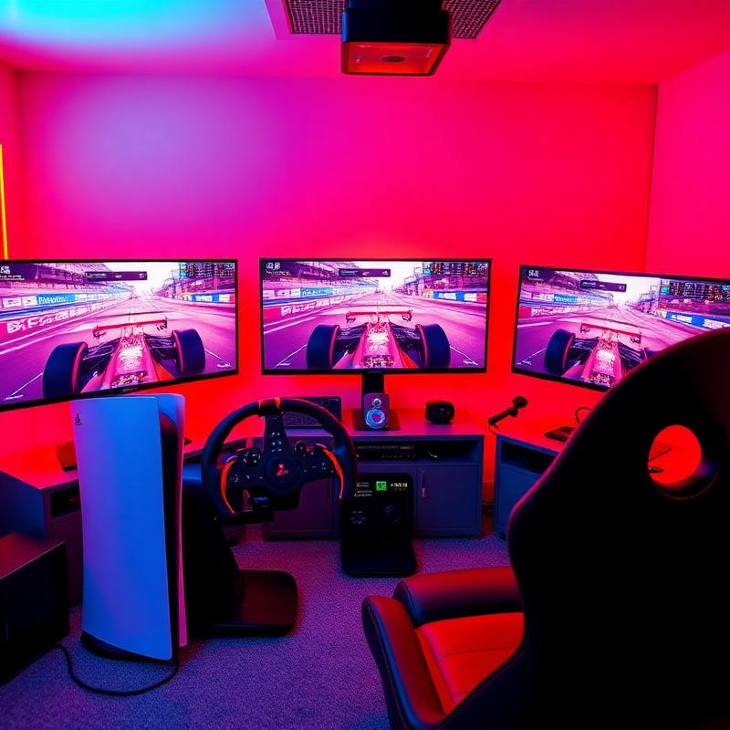 YampAnt's racing setup with PS5 and racing wheel